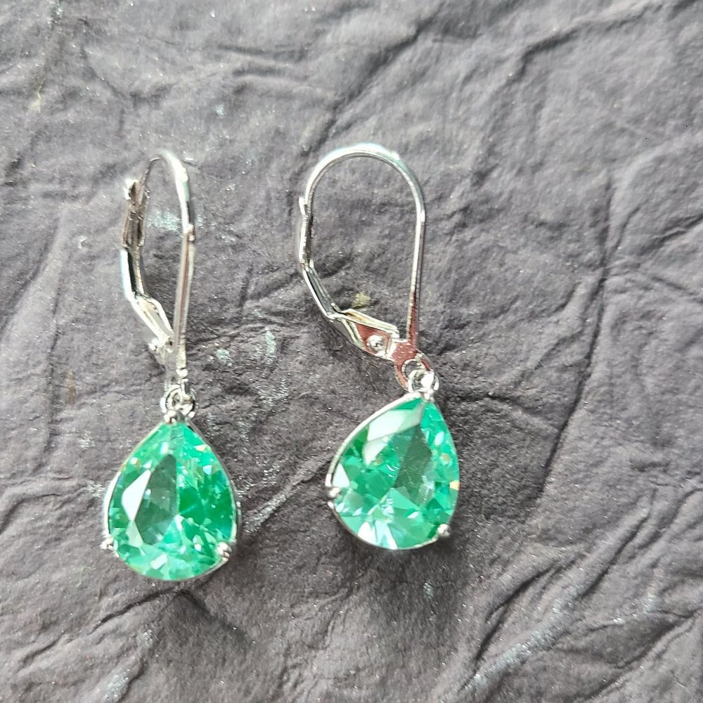 Green Synthetic Spinel in Sterling Silver-Remarkable Earrings-Wedding Earrings - Picture 5 of 5